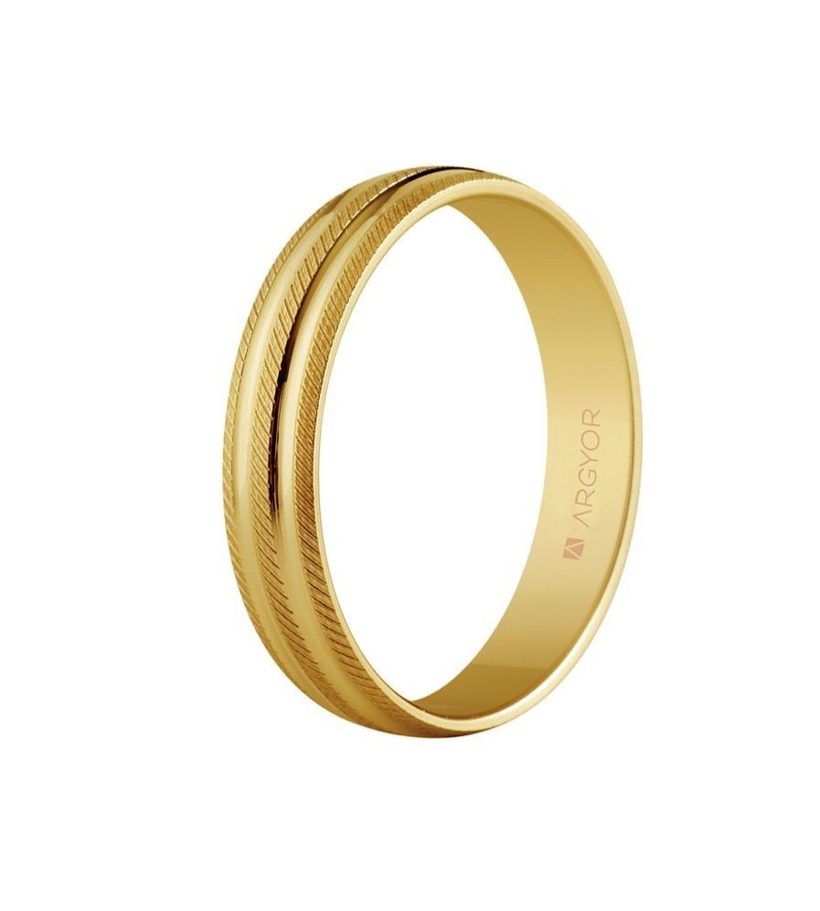 Alianza de boda en oro estrías-brillo 4mm (5140037)